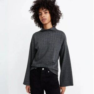 Madewell Wide-Sleeve Mockneck Top in Gravel Glen Plaid size Medium